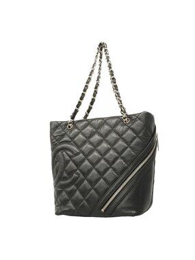 Chanel Chain Tote Bag Cambon Calfskin Black Silver